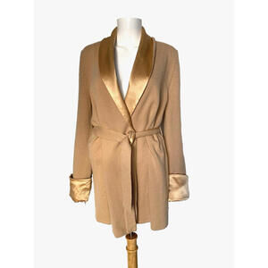 FRETTE Italy 100% Cashmere Silk S Sleepwear Long Sleeve Lounge Robe Taupe Beige